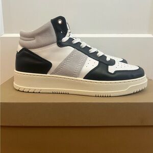 Greats Saint James Mid White/Black/Grey Premium Leather Lace-Up‎ Sneakers